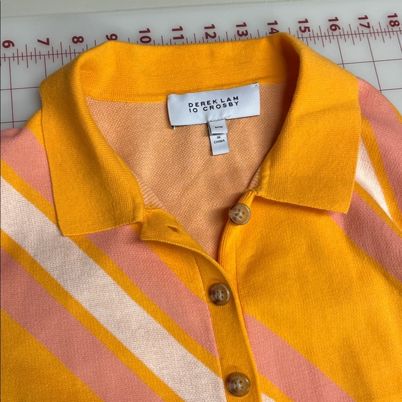 DEREK LAM 10 CROSBY "Aurelia" Waist Tie Open Back Stripe Button Knit Midi SZ M - Picture 7 of 16